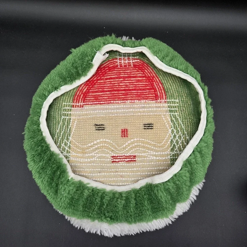 Vintage Handmade Latch Hook Santa Claus Toilet‎ Lid Cover Christmas Decor Green